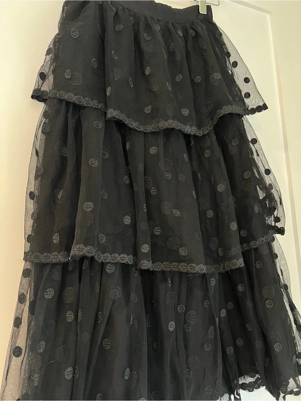 J. Crew Collection Black Tiered Polka Dot Maxi Skirt